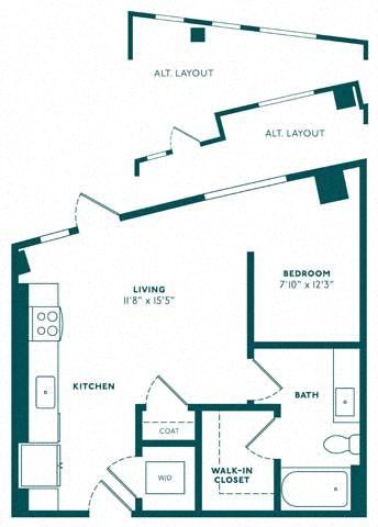 Floor plan for studio, 1 bath, 554 sqft